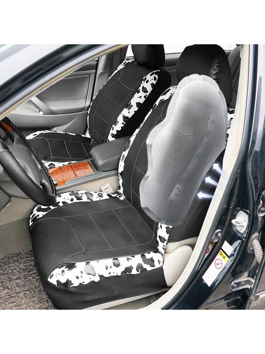 Cow Pattern Car Seat Cover Front Pairs Cover PVC Seat Cushion Airbag Compatible Universal Fit Auto Accessories,Car Seat Cover Full Set
