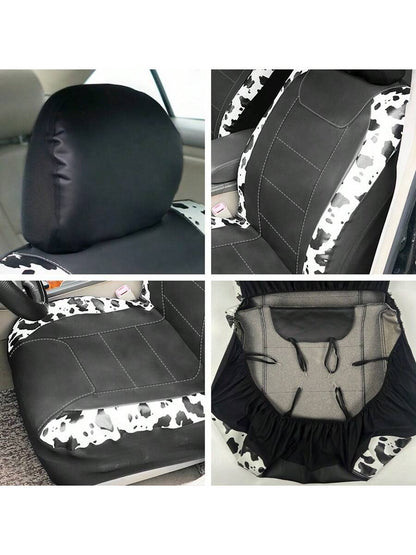 Cow Pattern Car Seat Cover Front Pairs Cover PVC Seat Cushion Airbag Compatible Universal Fit Auto Accessories,Car Seat Cover Full Set