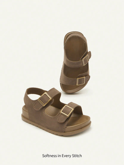Cozy Pixies 1 Pair Brown Cute Toddler Hook And Loop Casual Fashion Versatile Boys Kids Soft Bottom Flat Sandals, Summer
