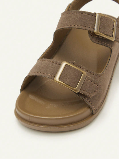 Cozy Pixies 1 Pair Brown Cute Toddler Hook And Loop Casual Fashion Versatile Boys Kids Soft Bottom Flat Sandals, Summer