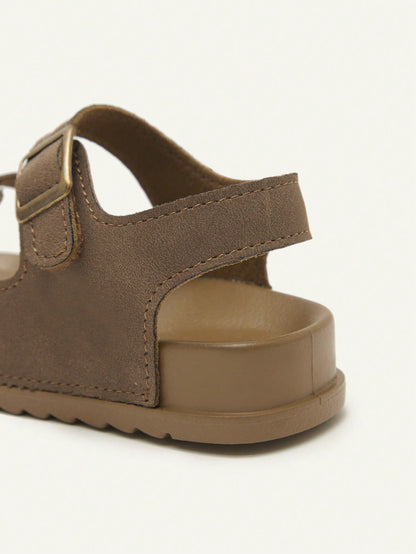 Cozy Pixies 1 Pair Brown Cute Toddler Hook And Loop Casual Fashion Versatile Boys Kids Soft Bottom Flat Sandals, Summer