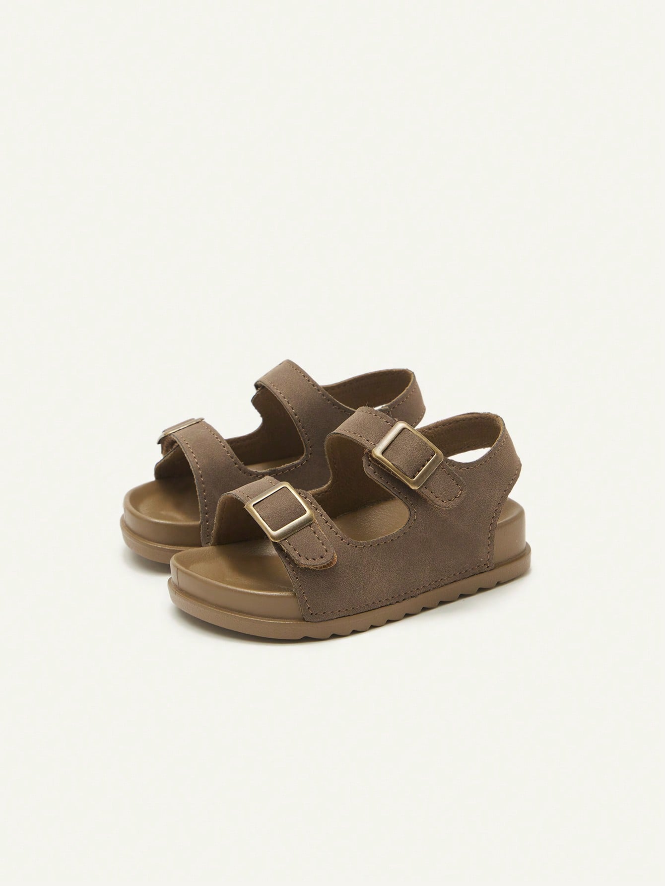 Cozy Pixies 1 Pair Brown Cute Toddler Hook And Loop Casual Fashion Versatile Boys Kids Soft Bottom Flat Sandals, Summer