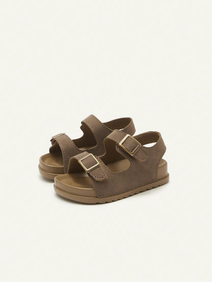 Cozy Pixies 1 Pair Brown Cute Toddler Hook And Loop Casual Fashion Versatile Boys Kids Soft Bottom Flat Sandals, Summer