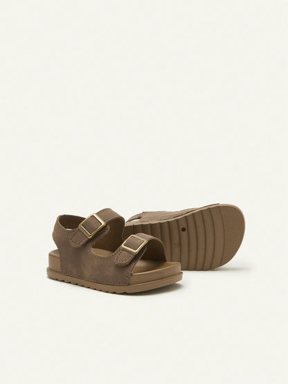Cozy Pixies 1 Pair Brown Cute Toddler Hook And Loop Casual Fashion Versatile Boys Kids Soft Bottom Flat Sandals, Summer
