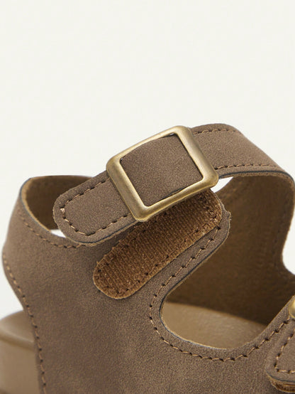 Cozy Pixies 1 Pair Brown Cute Toddler Hook And Loop Casual Fashion Versatile Boys Kids Soft Bottom Flat Sandals, Summer