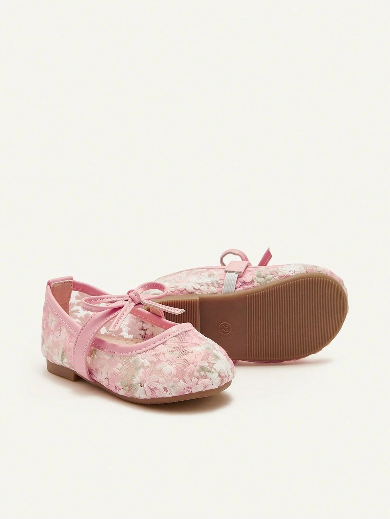 Cozy Pixies 1 Pair Spring/Summer Lace Cute Floral Mesh Bow Decor Flat Princess Shoes For Girls, Suitable For Wedding, Party, Gathering