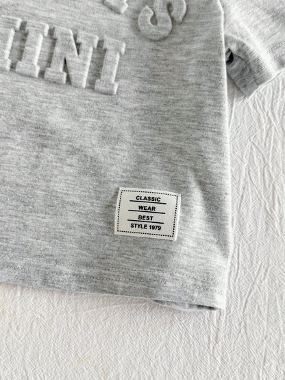 Cozy Pixies 2pcs Baby Boy Letter Pattern Knit Soft Round Neck Short Sleeve Top And Elastic Waist Pants Set