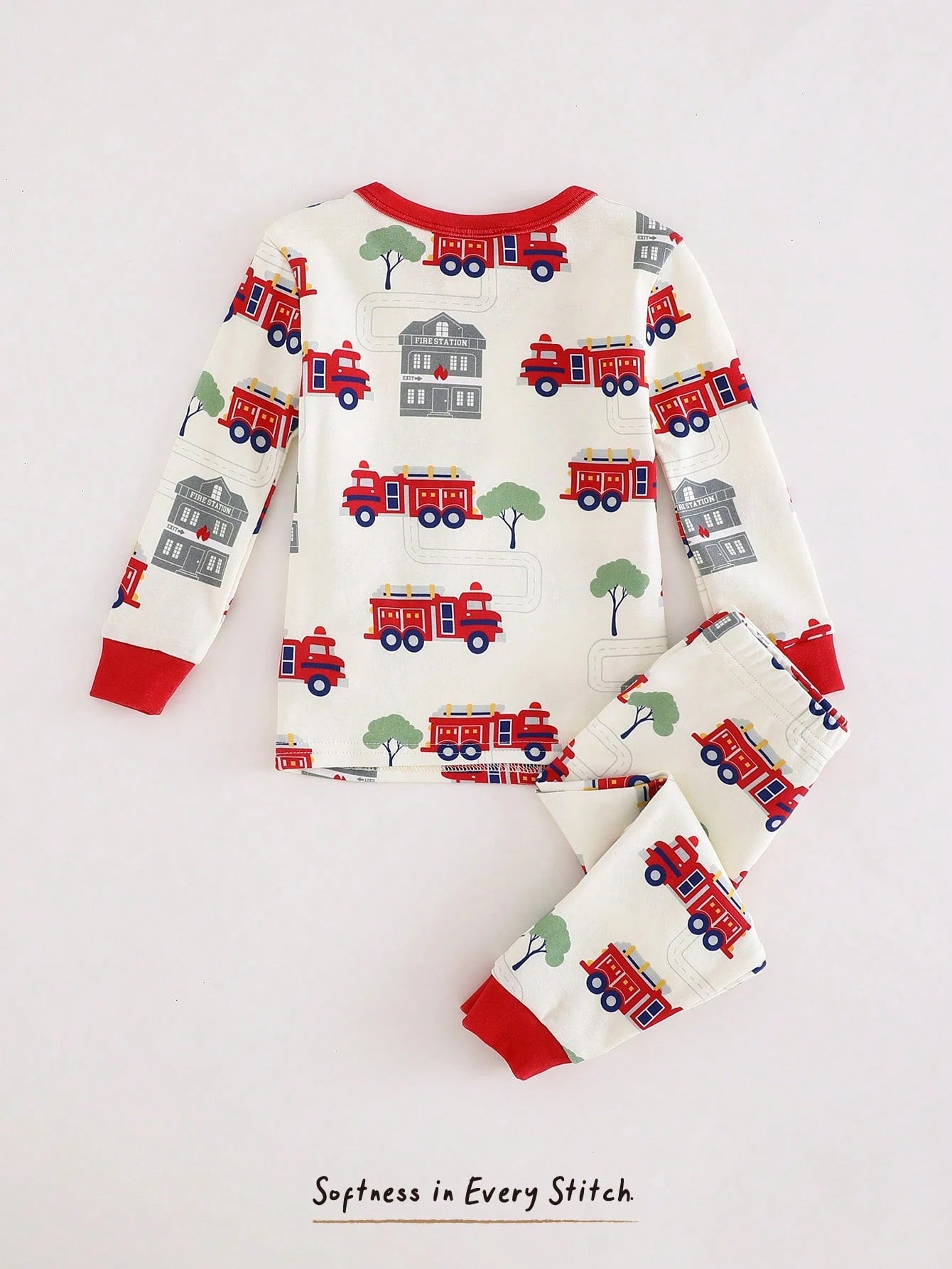 Cozy Pixies Baby Boy Cartoon Cars Print Colorblock Knit Soft Crew Neck Long Sleeve Top & Elastic Waist Long Pants Snug Fit 2 Pieces Pajamas