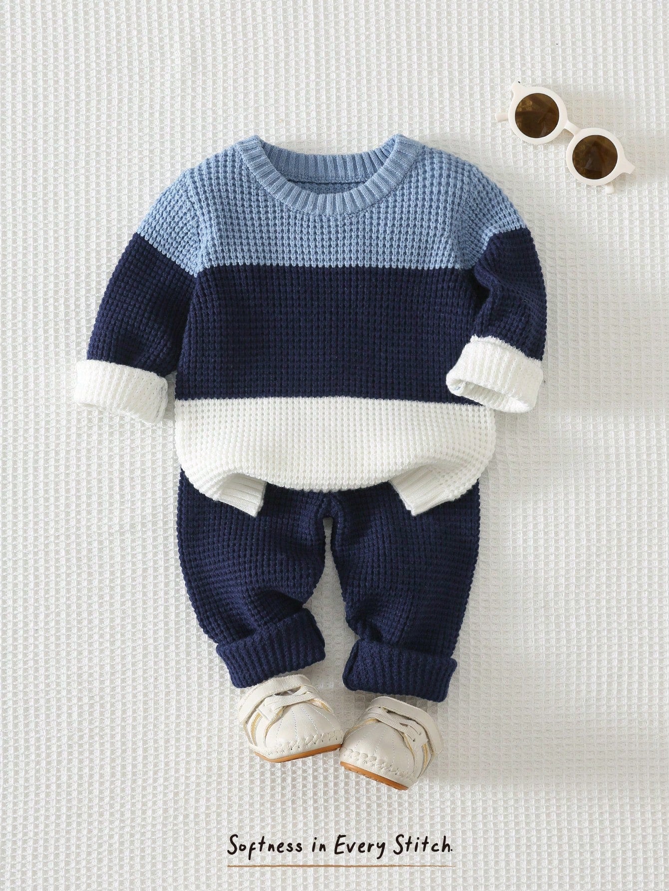 Cozy Pixies Baby Boy Color Knit Soft Crew Neck Long Sleeve Pullover Sweater And Elastic Waist Long Autumn Winter Pants 2 Pieces Set, Versatile And Comfortable