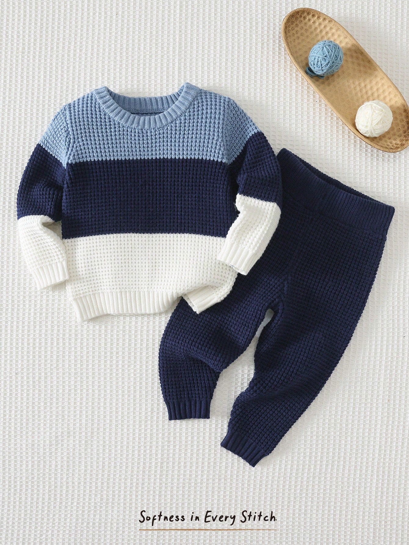 Cozy Pixies Baby Boy Color Knit Soft Crew Neck Long Sleeve Pullover Sweater And Elastic Waist Long Autumn Winter Pants 2 Pieces Set, Versatile And Comfortable