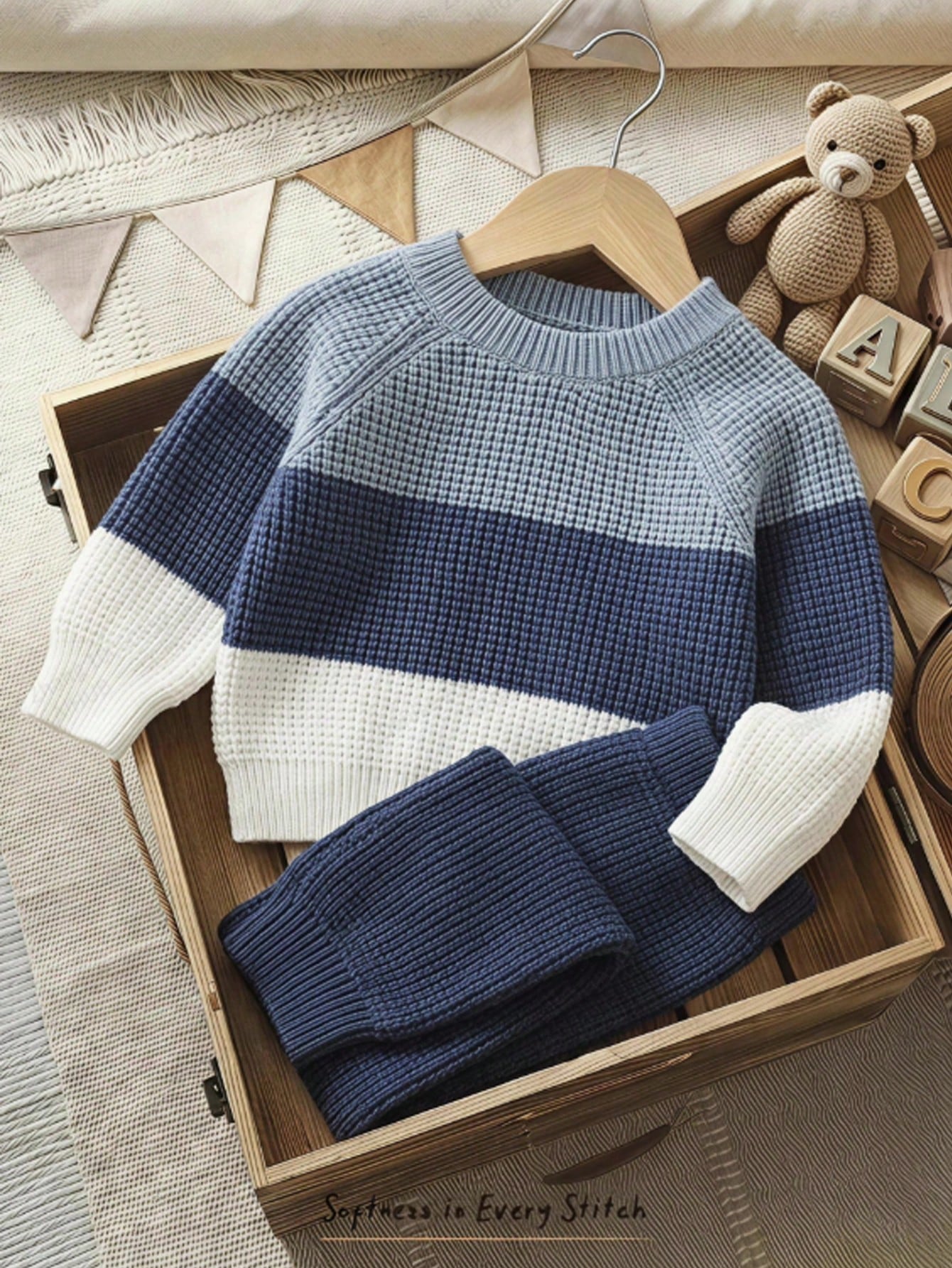Cozy Pixies Baby Boy Color Knit Soft Crew Neck Long Sleeve Pullover Sweater And Elastic Waist Long Autumn Winter Pants 2 Pieces Set, Versatile And Comfortable