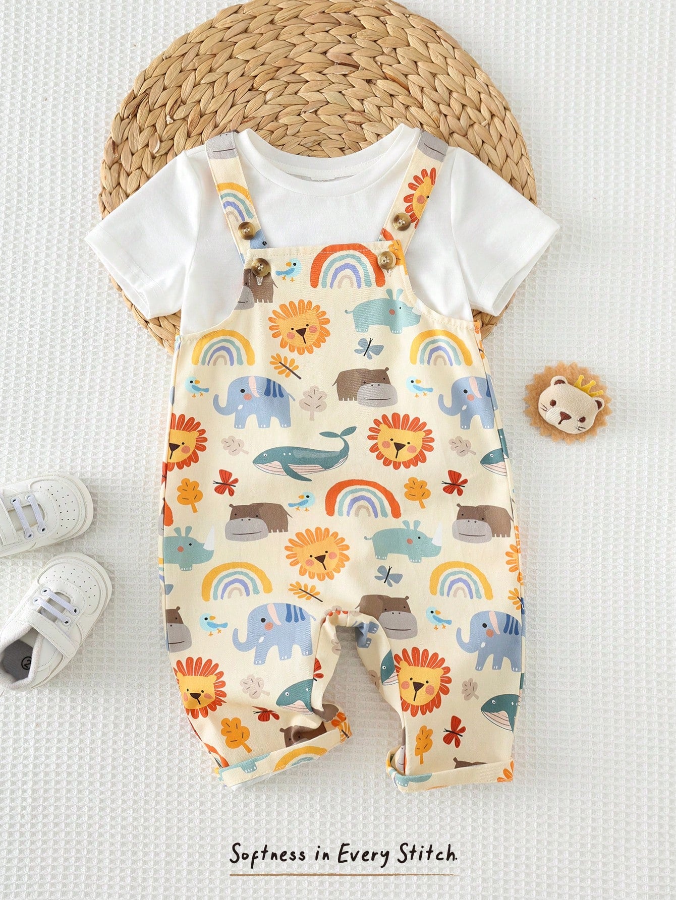 Cozy Pixies Baby Boy Floral Graphic Bib Jumpsuit Casual Versatile Set