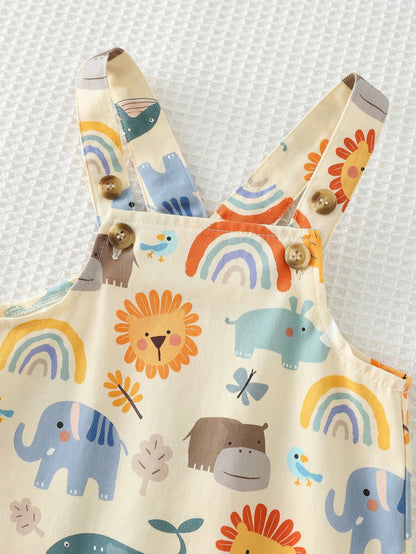 Cozy Pixies Baby Boy Floral Graphic Bib Jumpsuit Casual Versatile Set