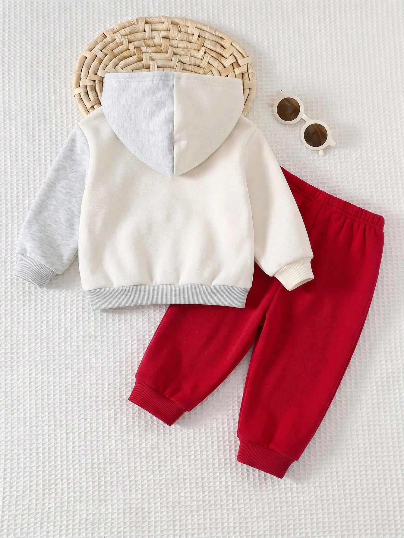 Cozy Pixies Baby Boy Letter Pattern Colorblock Hooded Long Sleeve Pullover Sweatshirt And Elastic Waist Long Autumn Winter Pants 2-Piece Set