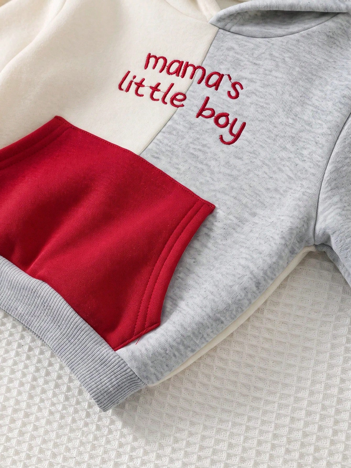 Cozy Pixies Baby Boy Letter Pattern Colorblock Hooded Long Sleeve Pullover Sweatshirt And Elastic Waist Long Autumn Winter Pants 2-Piece Set