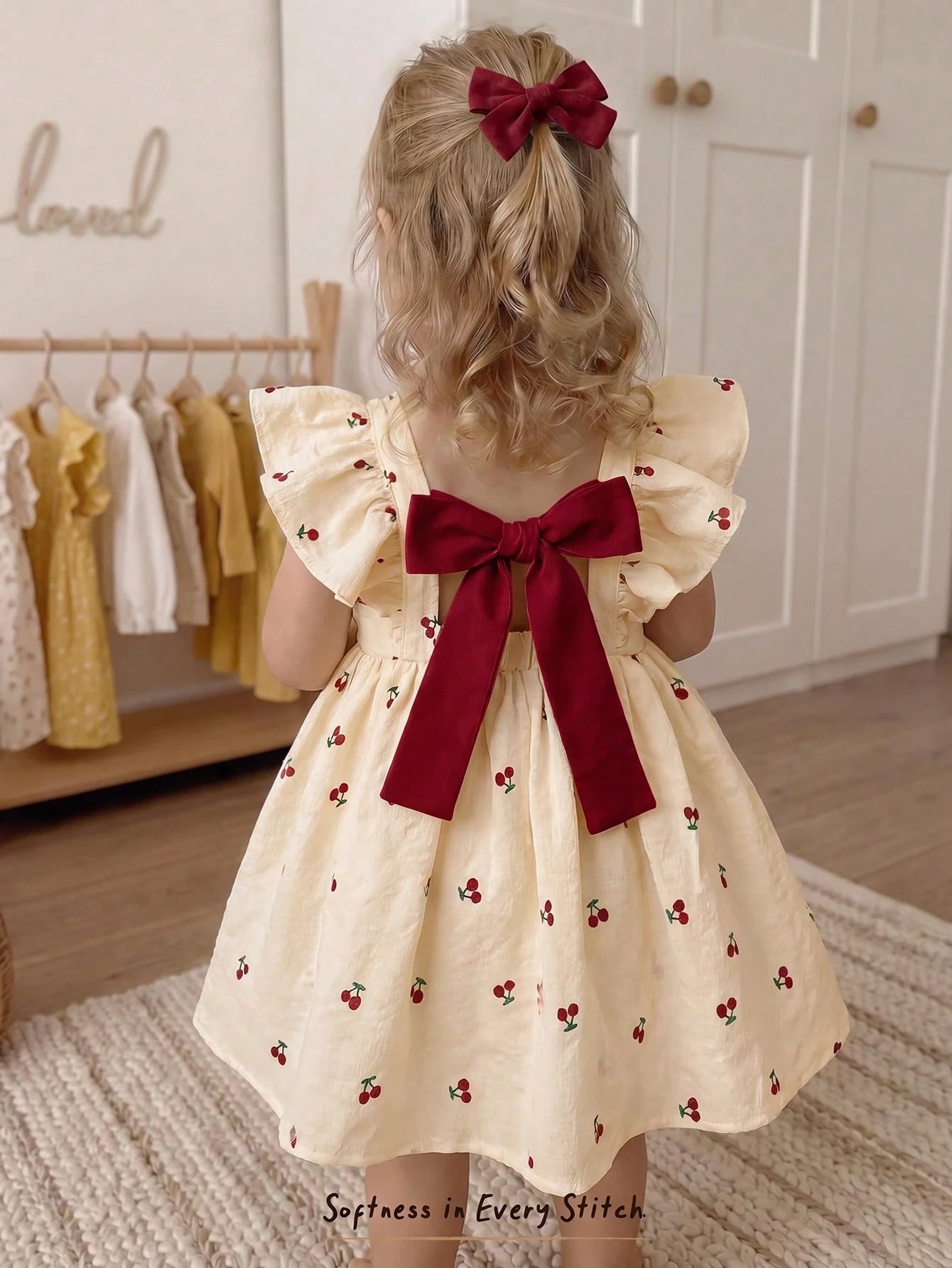 Cozy Pixies Baby Girl Red And White Checkered Summer Cute Flower Girl Floral Pattern, Contrast Color Big Bow Round Neck Cap Sleeve Cinched Waist Casual Dress, Resort
