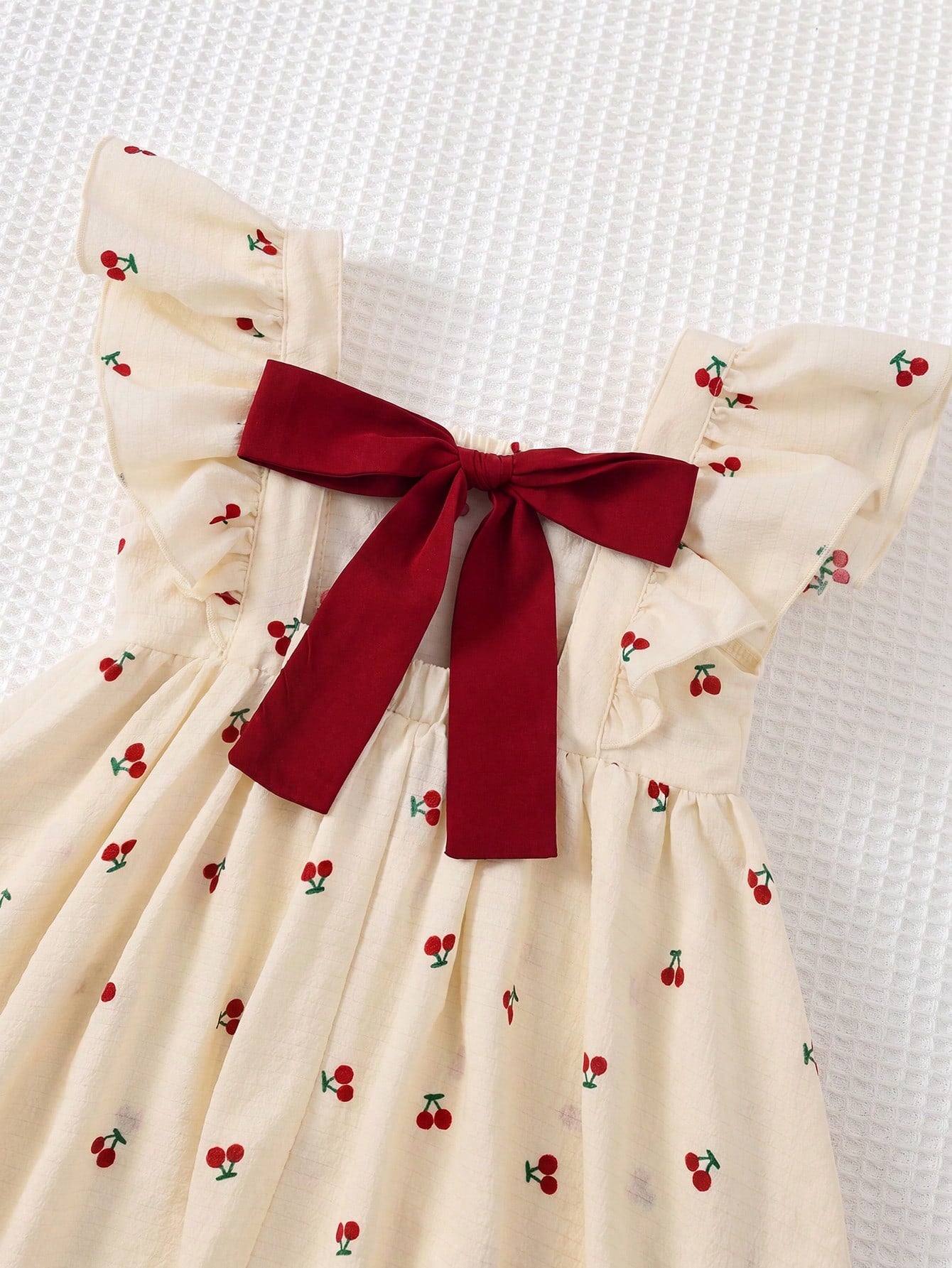 Cozy Pixies Baby Girl Red And White Checkered Summer Cute Flower Girl Floral Pattern, Contrast Color Big Bow Round Neck Cap Sleeve Cinched Waist Casual Dress, Resort