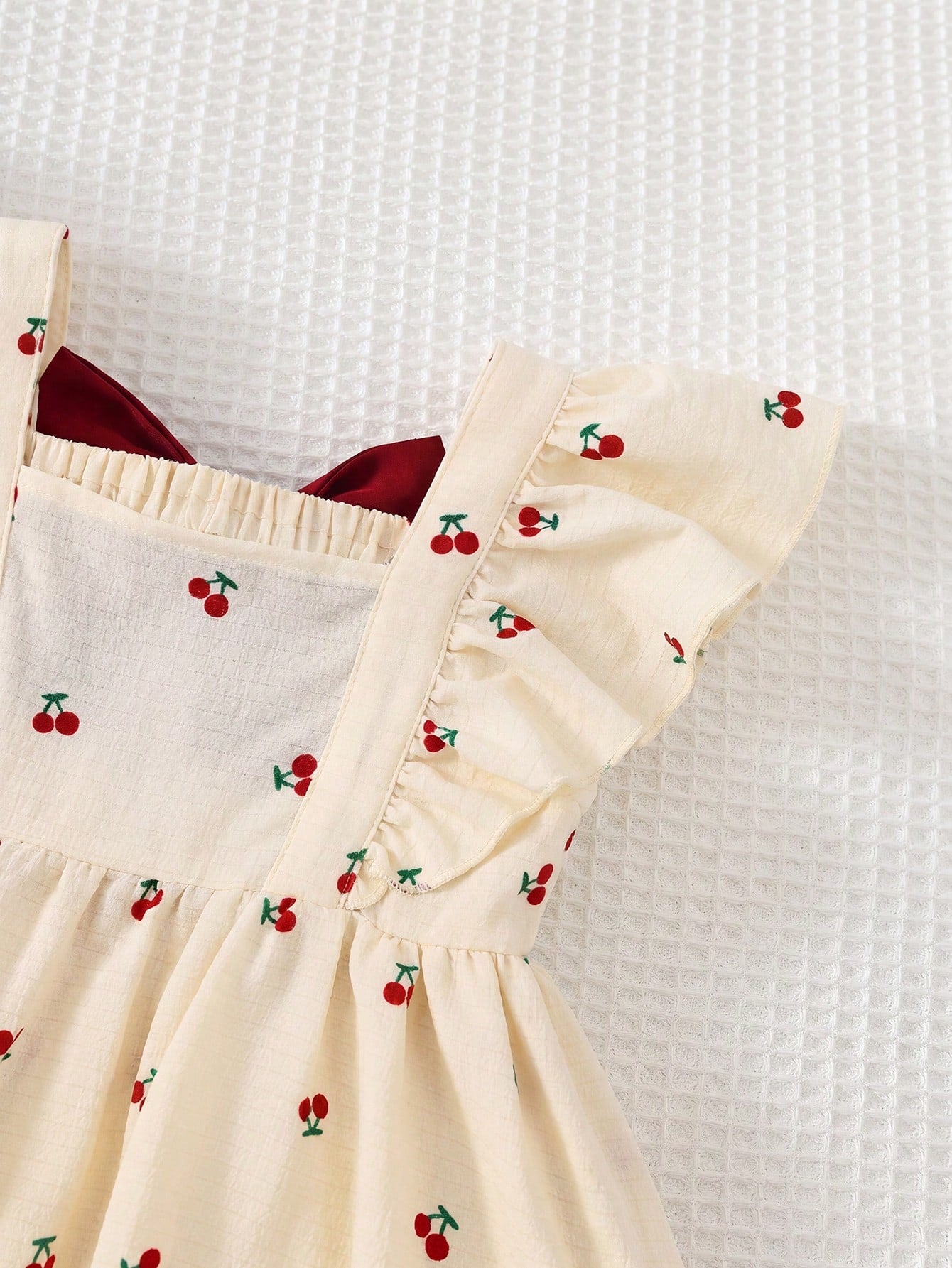 Cozy Pixies Baby Girl Red And White Checkered Summer Cute Flower Girl Floral Pattern, Contrast Color Big Bow Round Neck Cap Sleeve Cinched Waist Casual Dress, Resort
