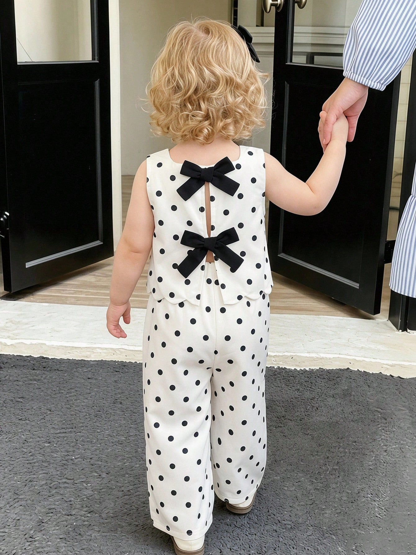 Cozy Pixies Baby Girl Summer Polka Dot Print Bow Decor Tank Top And Pants Set