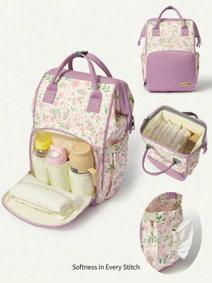Cozy Pixies Floral Pattern, New Mommy Bag, Large-Capacity Casual Backpack, Multi-Functional Storage, Mother And Baby Bag, Outgoing Travel Storage, Mother Bag, Pregnant Mother Waiting For Delivery, Sto