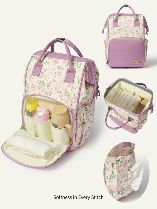 Cozy Pixies Floral Pattern, New Mommy Bag, Large-Capacity Casual Backpack, Multi-Functional Storage, Mother And Baby Bag, Outgoing Travel Storage, Mother Bag, Pregnant Mother Waiting For Delivery, Sto