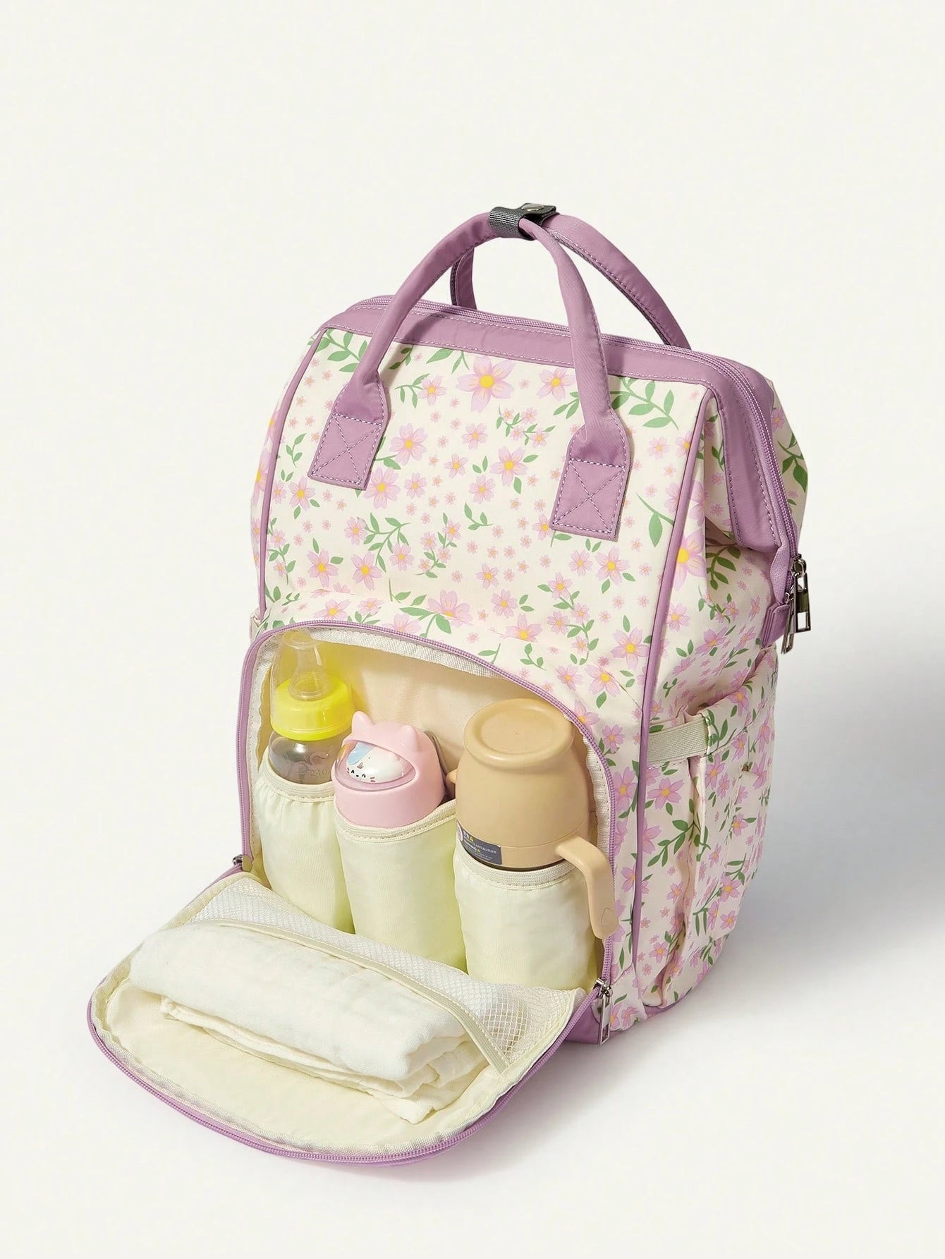 Cozy Pixies Floral Pattern, New Mommy Bag, Large-Capacity Casual Backpack, Multi-Functional Storage, Mother And Baby Bag, Outgoing Travel Storage, Mother Bag, Pregnant Mother Waiting For Delivery, Sto