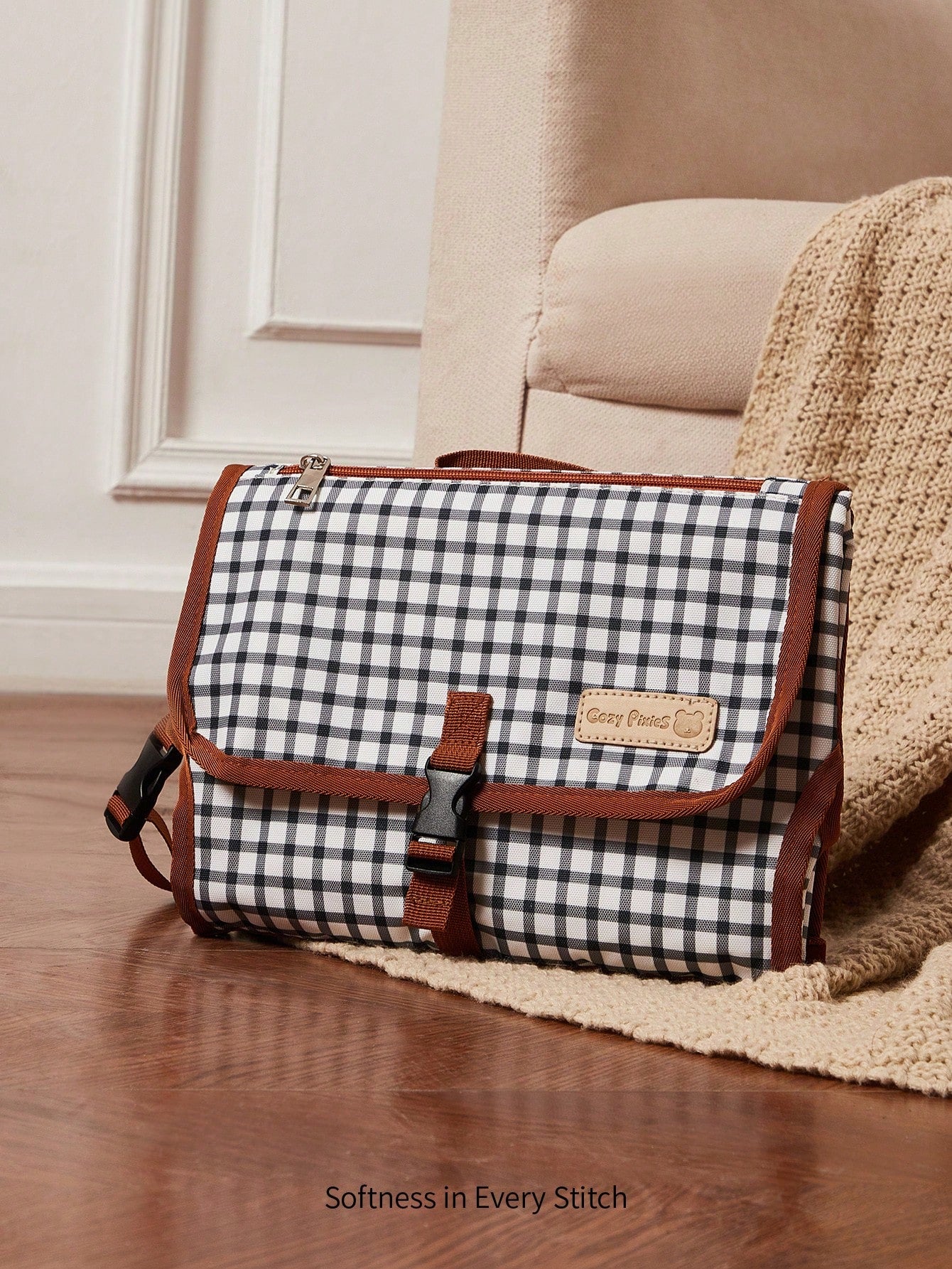 Cozy Pixies New Plaid Portable Waterproof Baby Changing Pad, Outdoor Multi-Functional Diaper Changing Mat, Foldable Mommy Bag Accessory