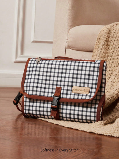 Cozy Pixies New Plaid Portable Waterproof Baby Changing Pad, Outdoor Multi-Functional Diaper Changing Mat, Foldable Mommy Bag Accessory
