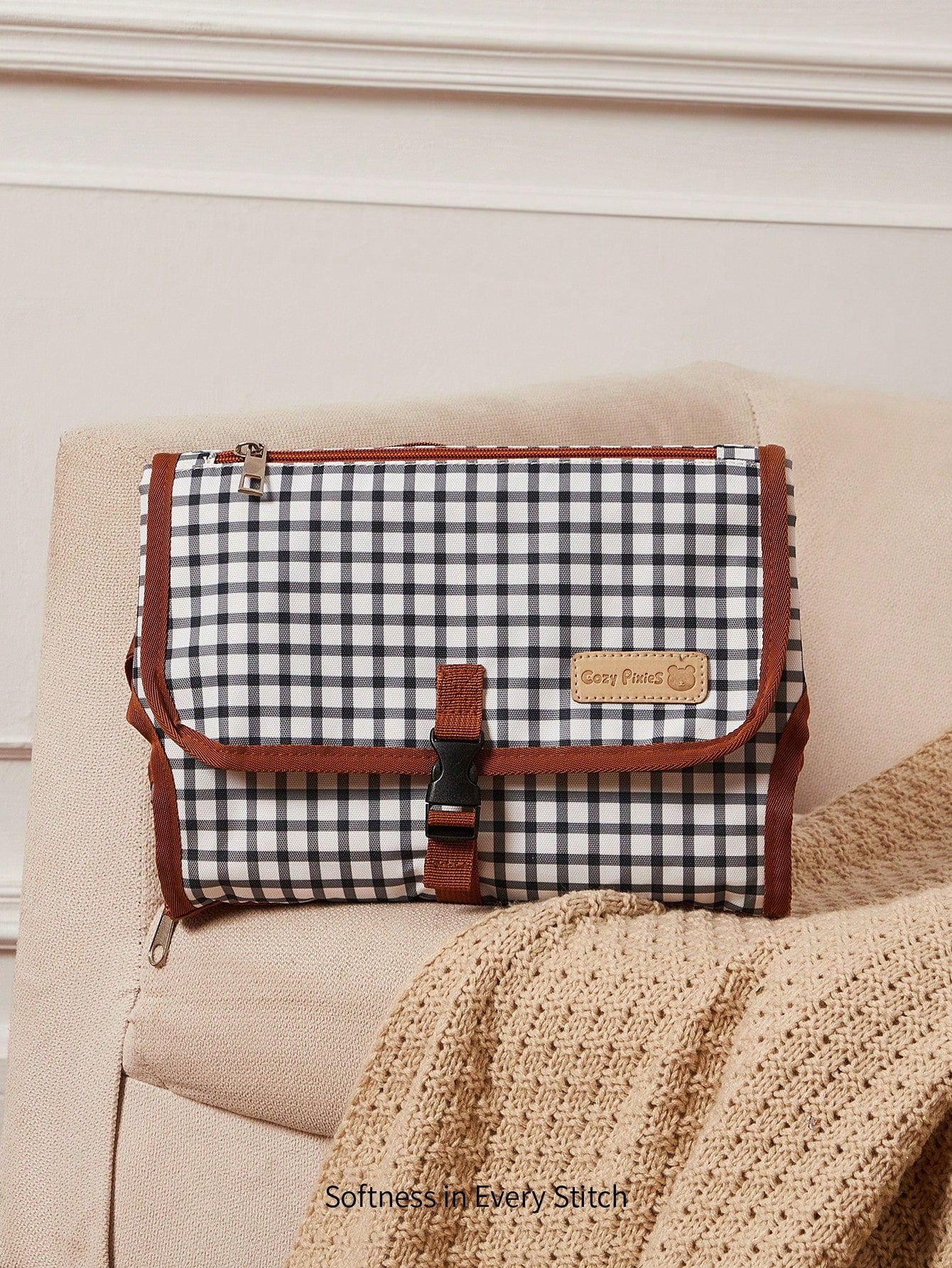 Cozy Pixies New Plaid Portable Waterproof Baby Changing Pad, Outdoor Multi-Functional Diaper Changing Mat, Foldable Mommy Bag Accessory