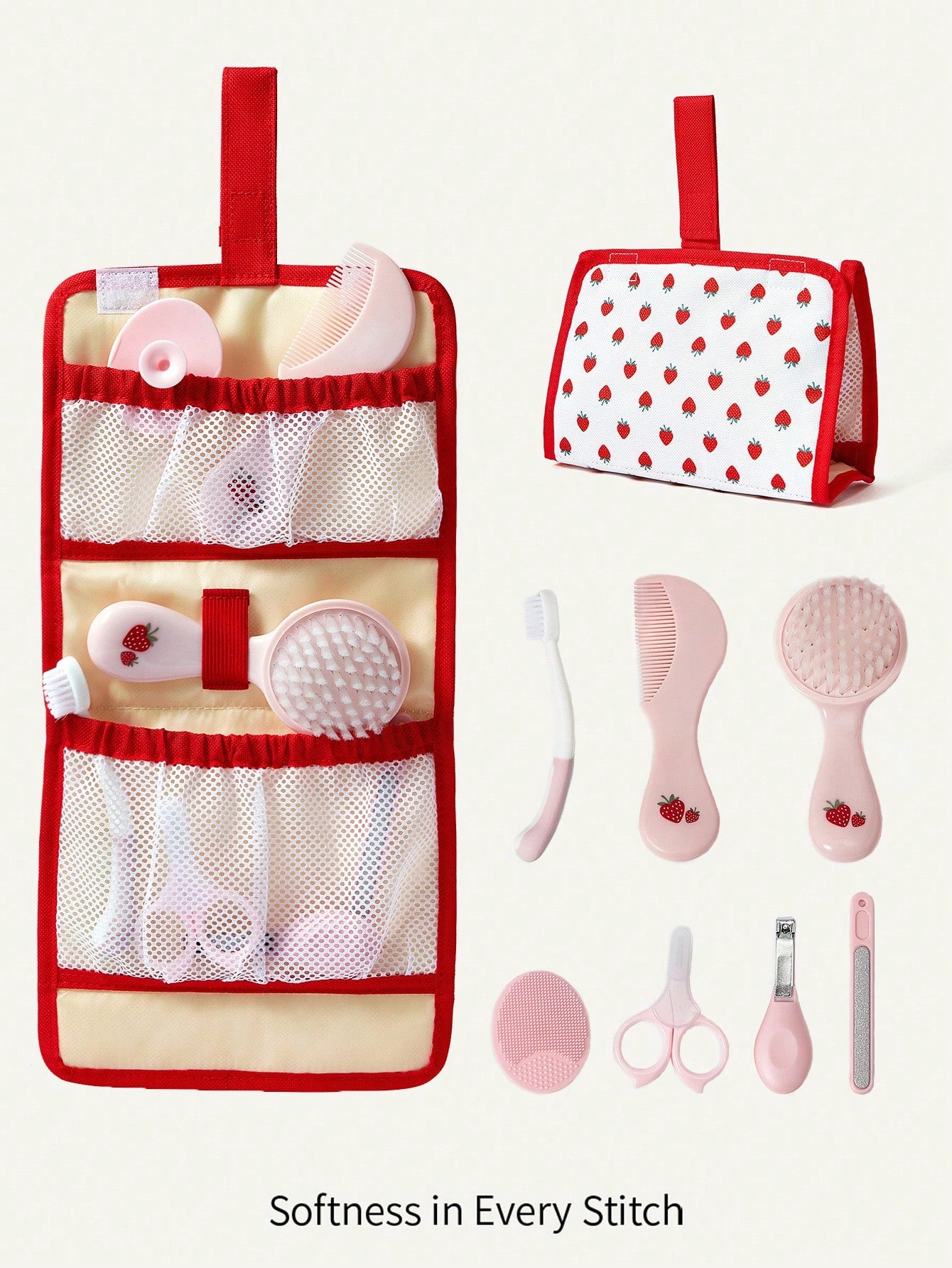 Cozy Pixies Strawberry Portable Grooming Tool Kit, 8pcs Baby Nail Care Set