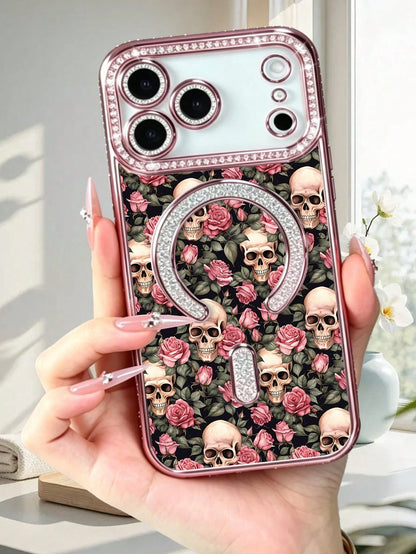 Cream-White Tulips With Fresh Green Leaves Motif, Clean And Elegant Design, Transparent Phone Case, Black Skull Rose Pattern For IPhone 17 17 Air 17 Pro 17 Pro Max Case For IPhone 16 15 14 13 12 (Inc
