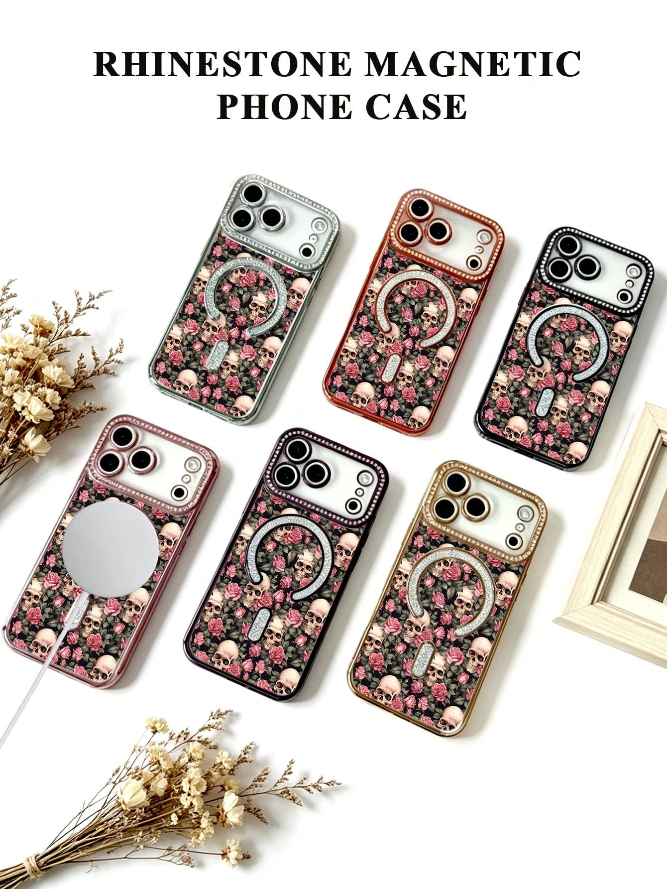Cream-White Tulips With Fresh Green Leaves Motif, Clean And Elegant Design, Transparent Phone Case, Black Skull Rose Pattern For IPhone 17 17 Air 17 Pro 17 Pro Max Case For IPhone 16 15 14 13 12 (Inc