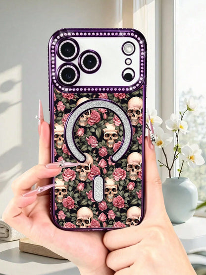 Cream-White Tulips With Fresh Green Leaves Motif, Clean And Elegant Design, Transparent Phone Case, Black Skull Rose Pattern For IPhone 17 17 Air 17 Pro 17 Pro Max Case For IPhone 16 15 14 13 12 (Inc