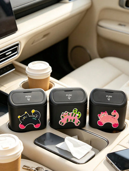 Creative Cat Pattern Printed Car Trash Can, Car Seat Back & Door Hanging Storage Box, Printed Pet Trash Bag, Convenient Mini Car Trash Bag, Multi-Functional Trash Storage Bin, Car Accessories, Portabl