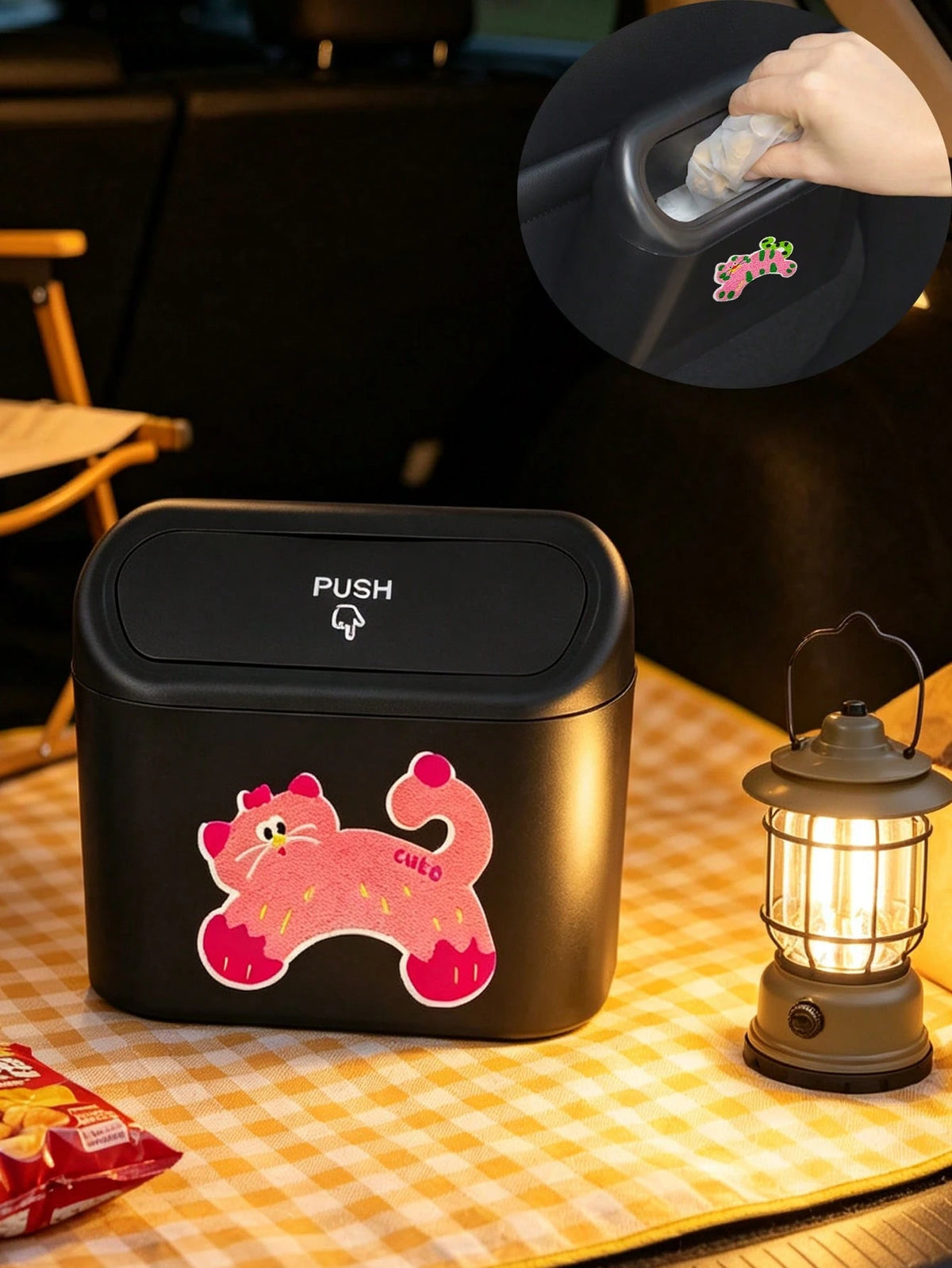 Creative Cat Pattern Printed Car Trash Can, Car Seat Back & Door Hanging Storage Box, Printed Pet Trash Bag, Convenient Mini Car Trash Bag, Multi-Functional Trash Storage Bin, Car Accessories, Portabl