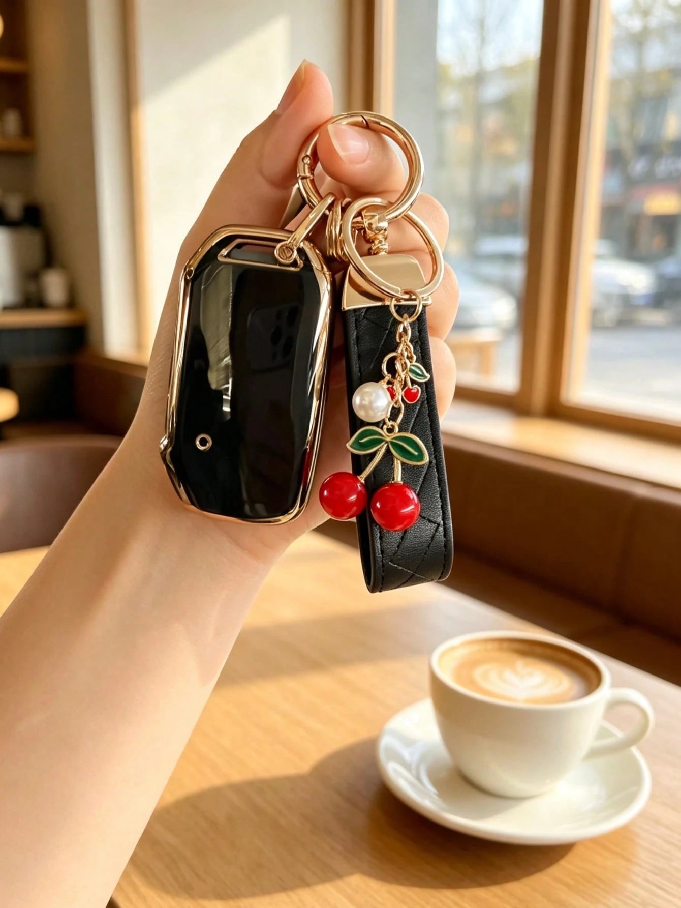 Creative Cherry + Wrist Strap Kia Key Cover Compatible With Kia Ceed Cerato Forte NIRO Seltos Sorento Soul Sportage Telluride K5 Key Fob Cover: Smart 5-Button Key Shell Suitable For Kia Smart Key Case