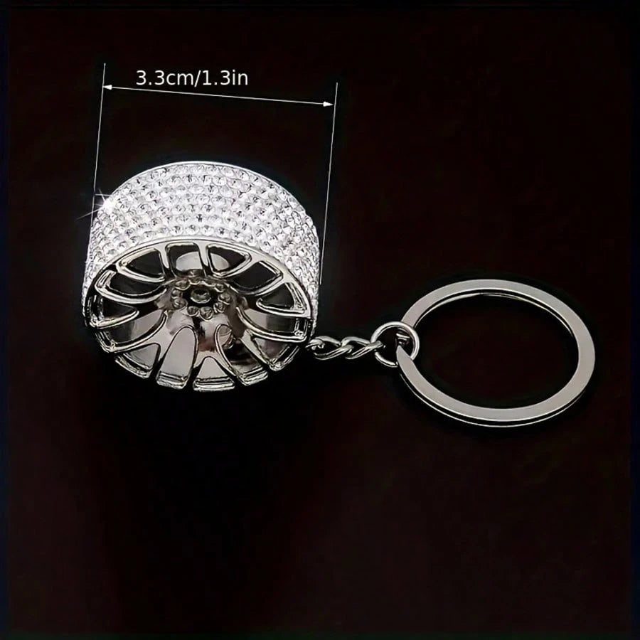 Creative Diamond Decor Car Keychain, Sparkling Diamond Tire Keychain, Mini Crystal Wheel Hub Keychain, Suitable For Men And Women, Universal Style