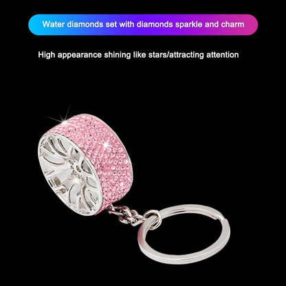 Creative Diamond Decor Car Keychain, Sparkling Diamond Tire Keychain, Mini Crystal Wheel Hub Keychain, Suitable For Men And Women, Universal Style