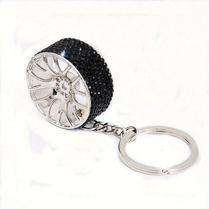 Creative Diamond Decor Car Keychain, Sparkling Diamond Tire Keychain, Mini Crystal Wheel Hub Keychain, Suitable For Men And Women, Universal Style