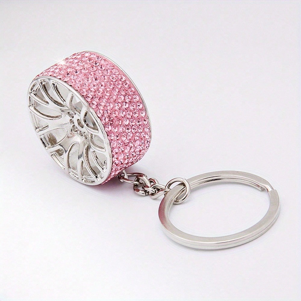 Creative Diamond Decor Car Keychain, Sparkling Diamond Tire Keychain, Mini Crystal Wheel Hub Keychain, Suitable For Men And Women, Universal Style