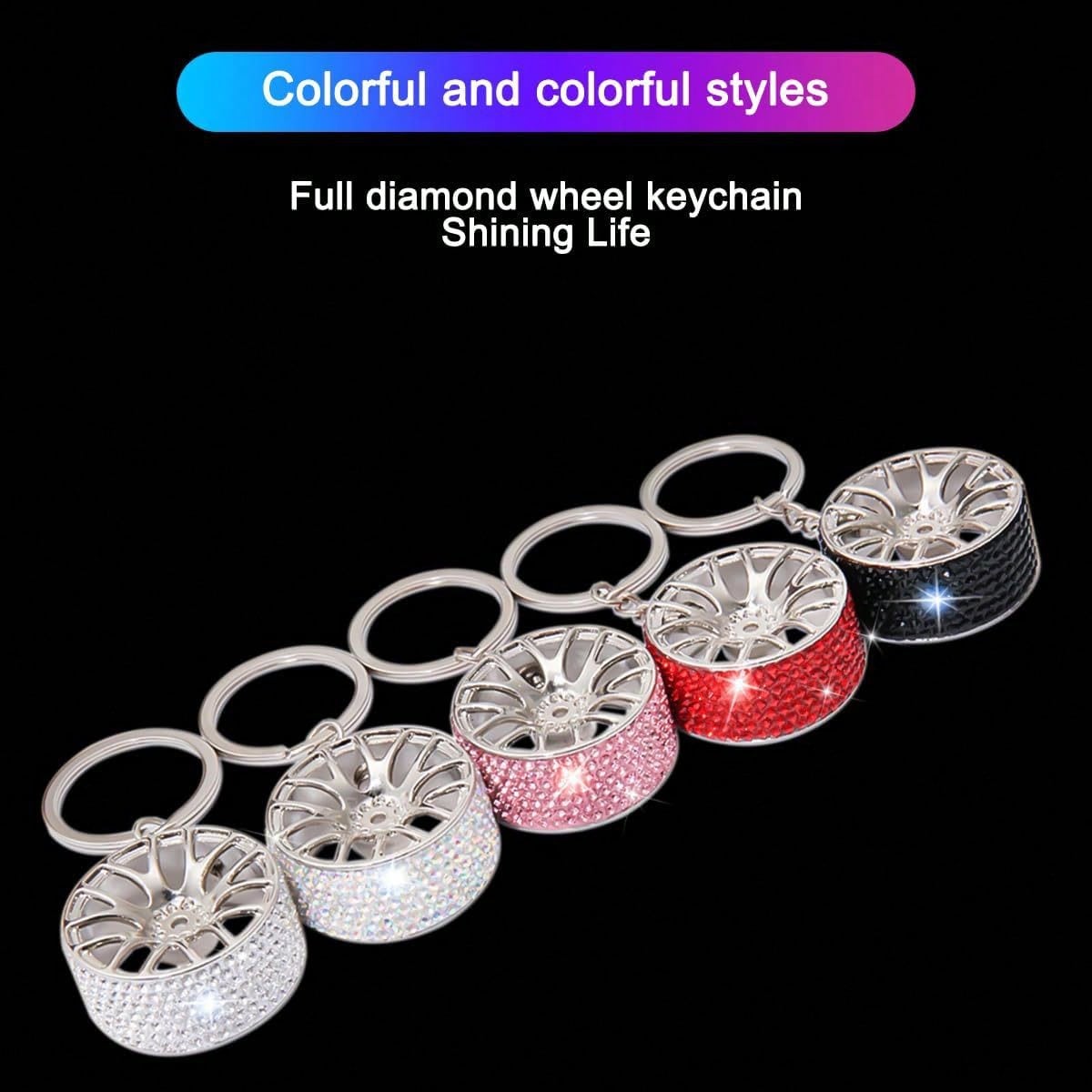 Creative Diamond Decor Car Keychain, Sparkling Diamond Tire Keychain, Mini Crystal Wheel Hub Keychain, Suitable For Men And Women, Universal Style