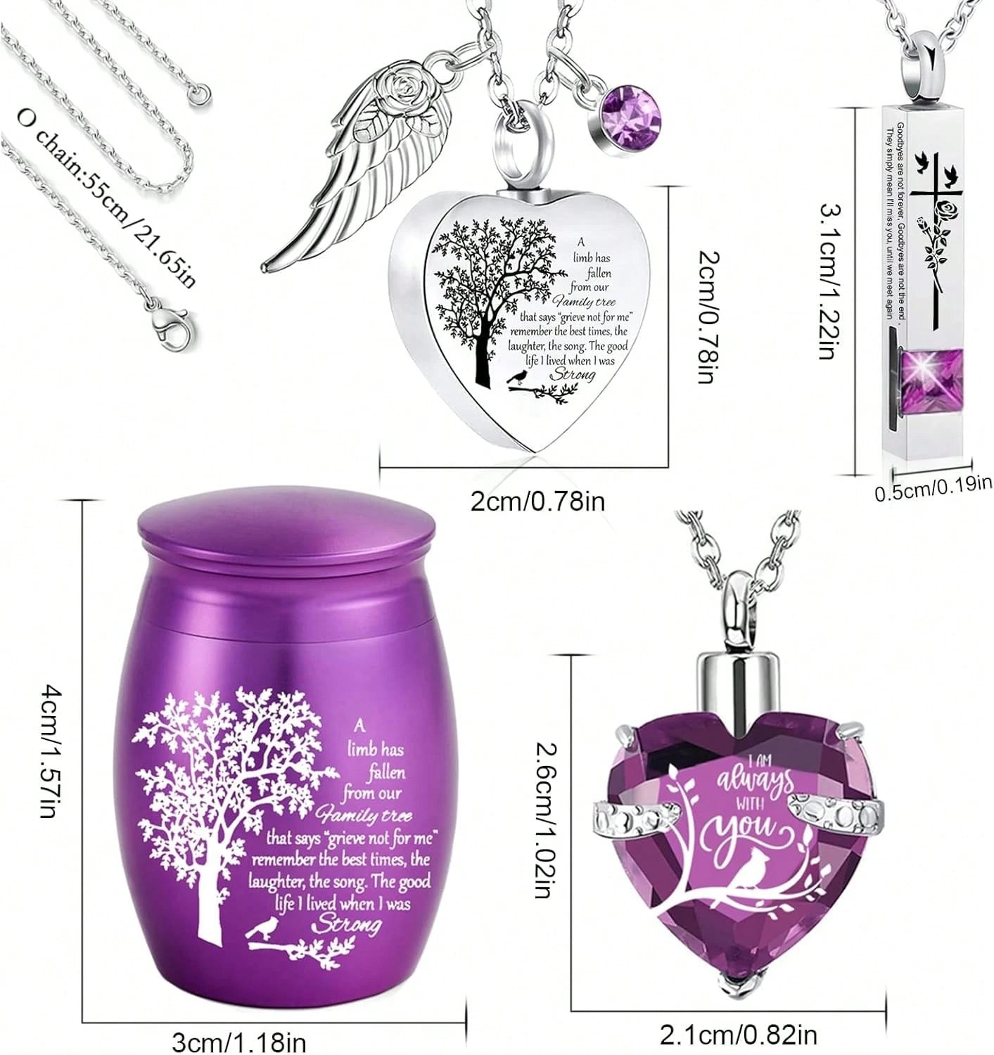 Cremation Urn Necklace Ashes Set Of 6- Small Cremation Urns Human/Pet Keepsake Sharing Urns Memorial Ashes Holder-A Limb Has Fallen From Family Tree