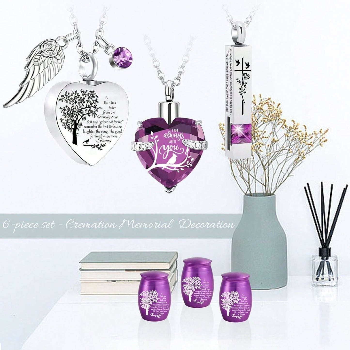 Cremation Urn Necklace Ashes Set Of 6- Small Cremation Urns Human/Pet Keepsake Sharing Urns Memorial Ashes Holder-A Limb Has Fallen From Family Tree