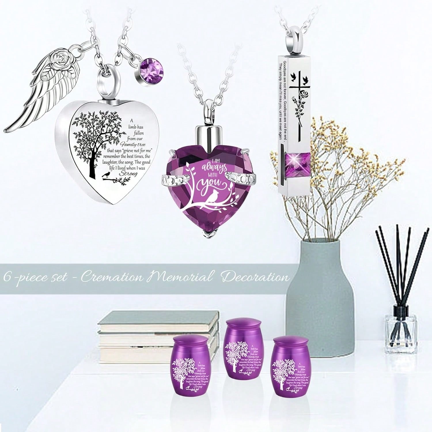 Cremation Urn Necklace Ashes Set Of 6- Small Cremation Urns Human/Pet Keepsake Sharing Urns Memorial Ashes Holder-A Limb Has Fallen From Family Tree