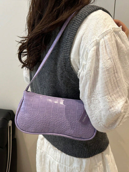 Crocodile Embossed Korean Style Women's Handbag, New Fashion Shoulder Bag, Minimalist Crescent Shaped Tote Bag For Women, Commuting