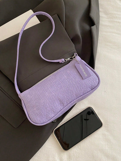 Crocodile Embossed Korean Style Women's Handbag, New Fashion Shoulder Bag, Minimalist Crescent Shaped Tote Bag For Women, Commuting