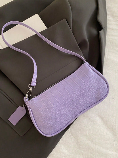 Crocodile Embossed Korean Style Women's Handbag, New Fashion Shoulder Bag, Minimalist Crescent Shaped Tote Bag For Women, Commuting