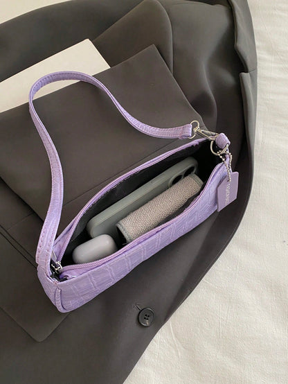Crocodile Embossed Korean Style Women's Handbag, New Fashion Shoulder Bag, Minimalist Crescent Shaped Tote Bag For Women, Commuting