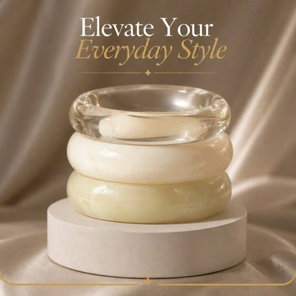 Crystal Clear And Creamy Off White Stackable Chunky Bangle Bracelet Set Minimalist Chic Modern Aesthetic Fashion Jewelry For Women