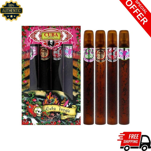 Cuba Cu Ba Jungle 4 Pieces Gift Set For Women, (Snake + Tiger + Zebra + Heartbreaker 4*1.17 Ounce Eau De Parfum Spray)